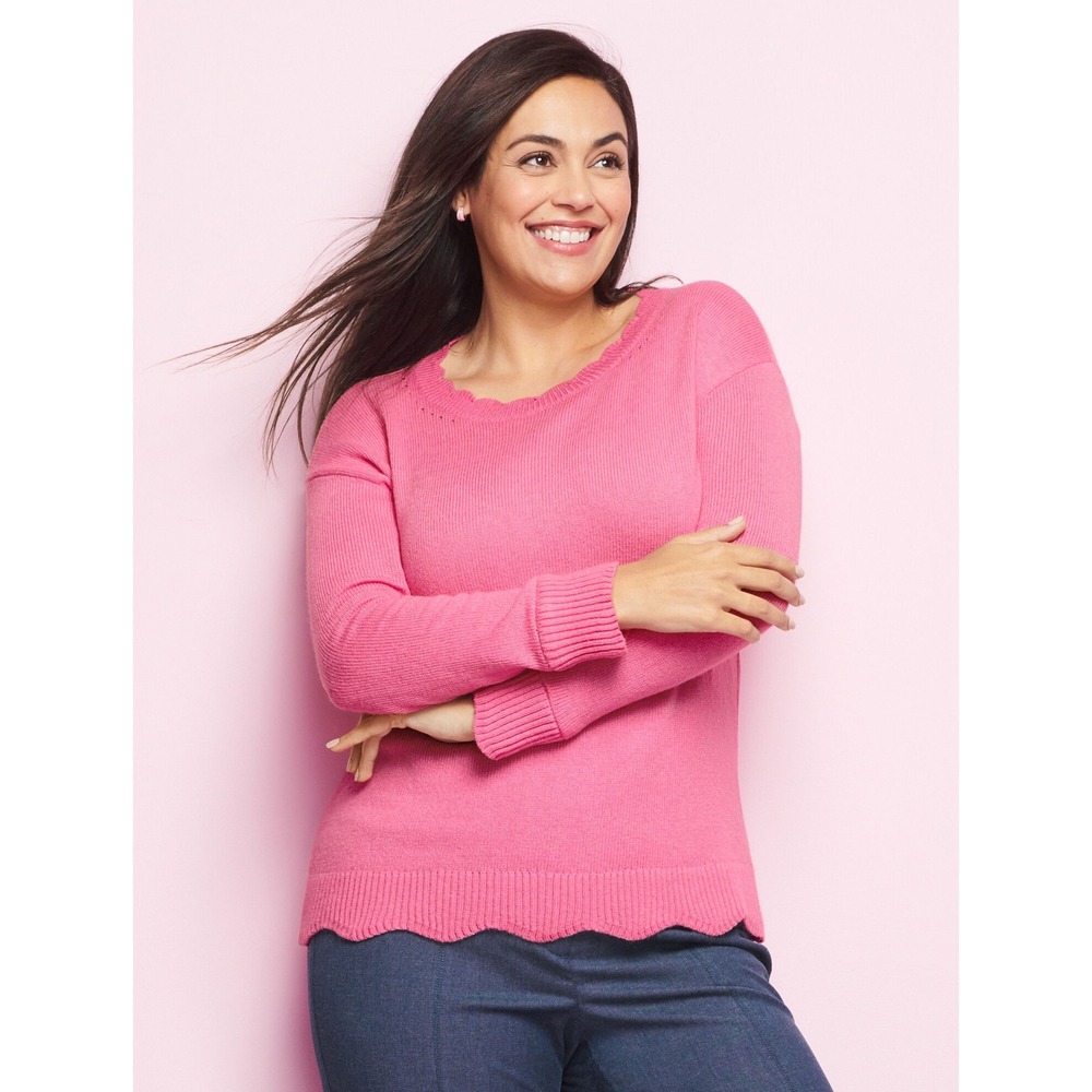 NWT Talbots Pink Scallop Detail Crew Neck Pullover Sweater Size 3X Preppy Barbie